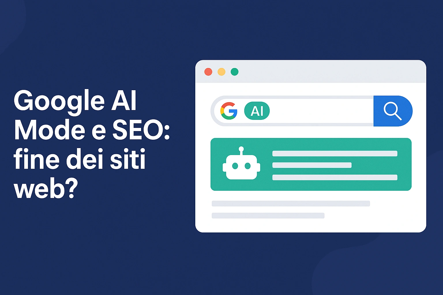 Google AI Mode e SEO: fine dei siti web? Illustrazione di una SERP con risposta AI