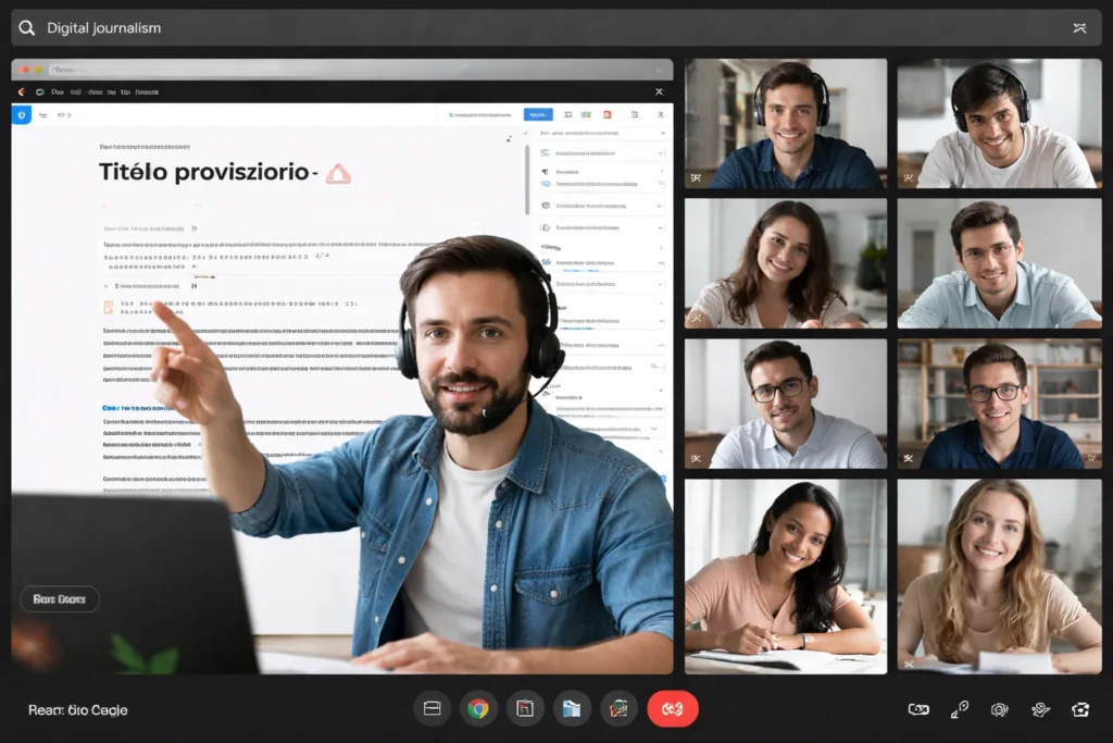 Lezione su Google Meet con tutor che spiega WordPress e studenti collegati, schermata condivisa